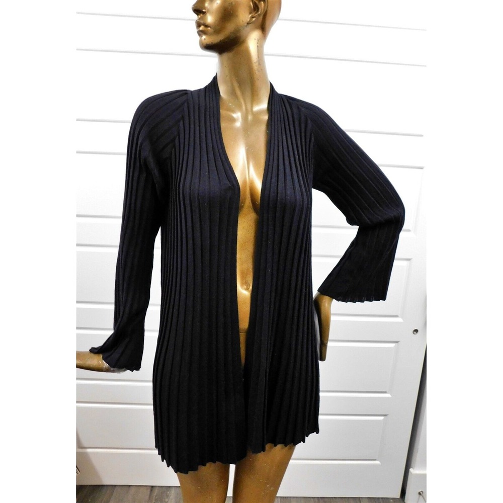 Agnona Black‎ Cashmere Silk Open Plisse Cardigan sz 42